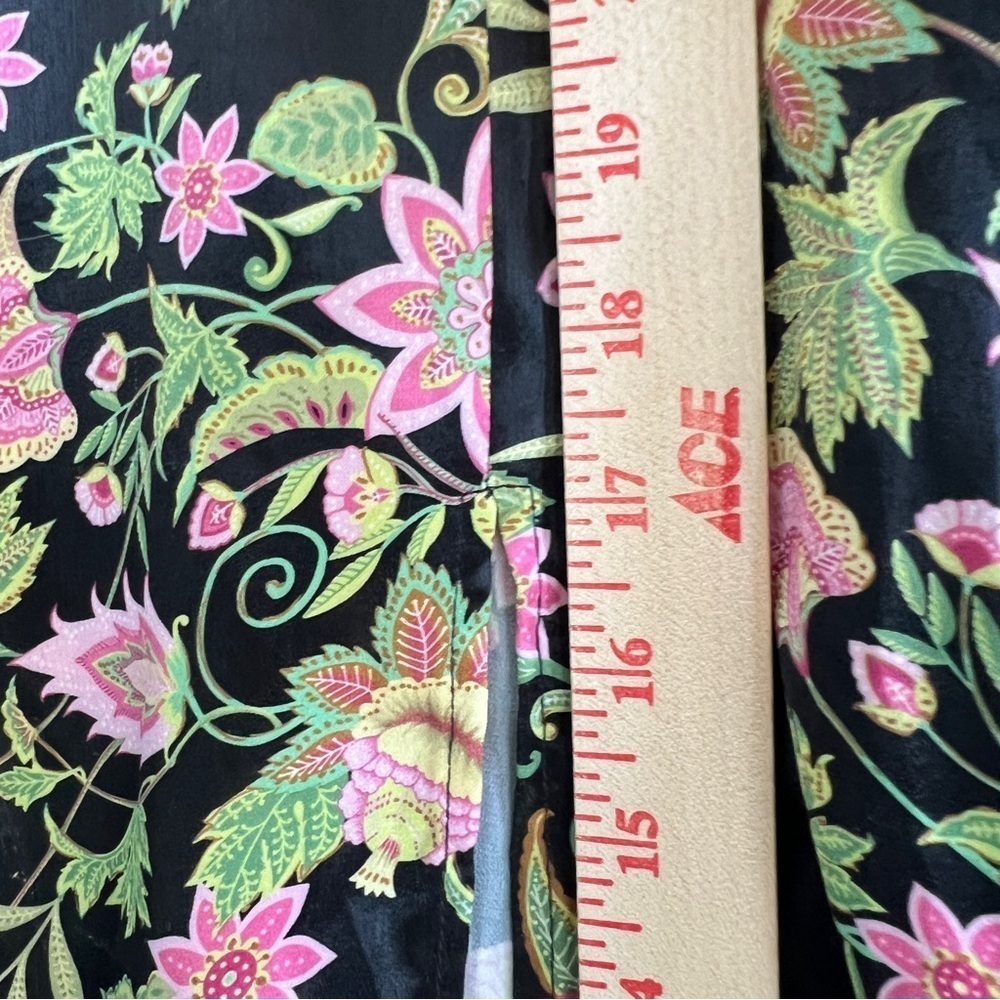 NSR Maxi Dress Satin Polyester Floral Black Pink Green Side Slit Size Small - Picture 9 of 12